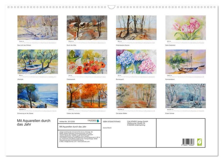 Produktbild: Mit Aquarellen durch das Jahr (Wandkalender 2026 DIN A2 quer), CALVENDO Monatskalender