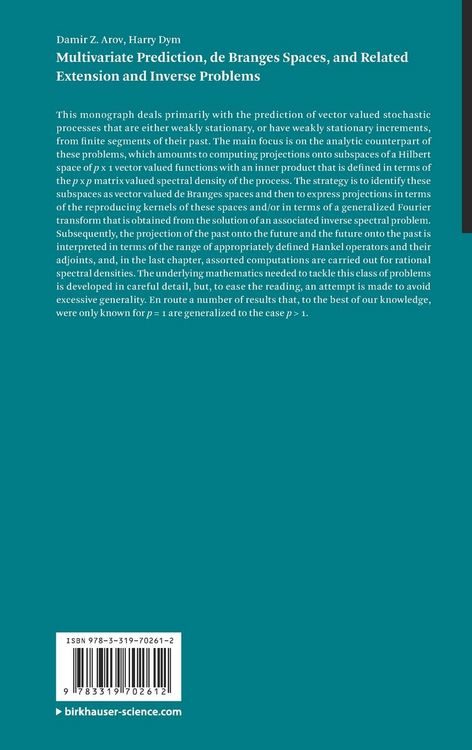 Produktbild: Multivariate Prediction, de Branges Spaces, and Related Extension and Inverse Problems