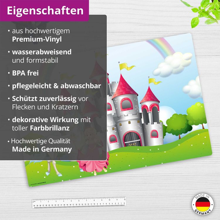 Produktbild: Cover-your-desk Schreibtischunterlage f&uuml;r Kinder M&auml;rchenschloss mit Einhorn und Prinzessin, aus hochwertigem Vinyl , 60 x 40 cm