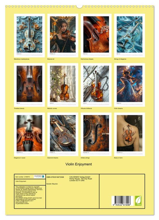 Produktbild: Violin Enjoyment (High Quality Premium Wall Calendar 2026 DIN A2 portrait),CALVENDO 12 Month Wall Calendar
