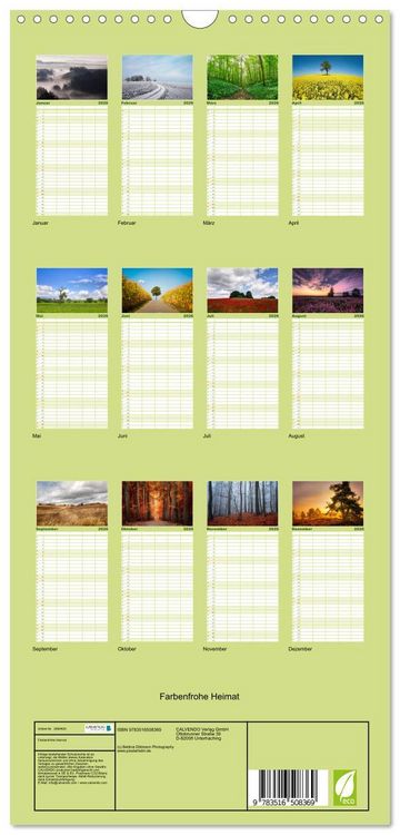 Produktbild: Familienplaner 2026 - Farbenfrohe Heimat mit 5 Spalten (Wandkalender, 21 x 45 cm) CALVENDO