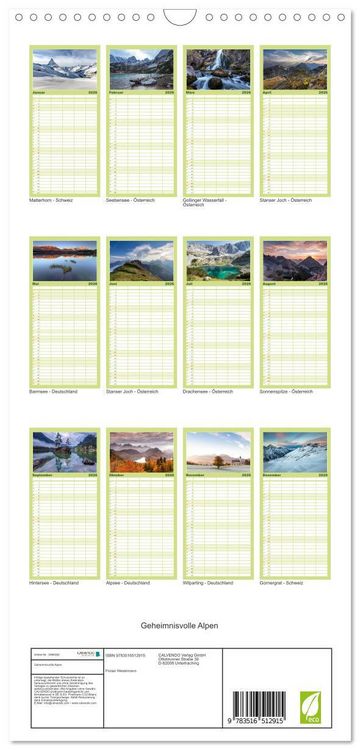 Produktbild: Familienplaner 2026 - Geheimnisvolle Alpen mit 5 Spalten (Wandkalender, 21 x 45 cm) CALVENDO