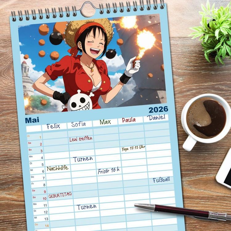 Produktbild: Familienplaner 2026 - Anime Piraten - Waifu Edition mit 5 Spalten (Wandkalender, 21 x 45 cm) CALVENDO