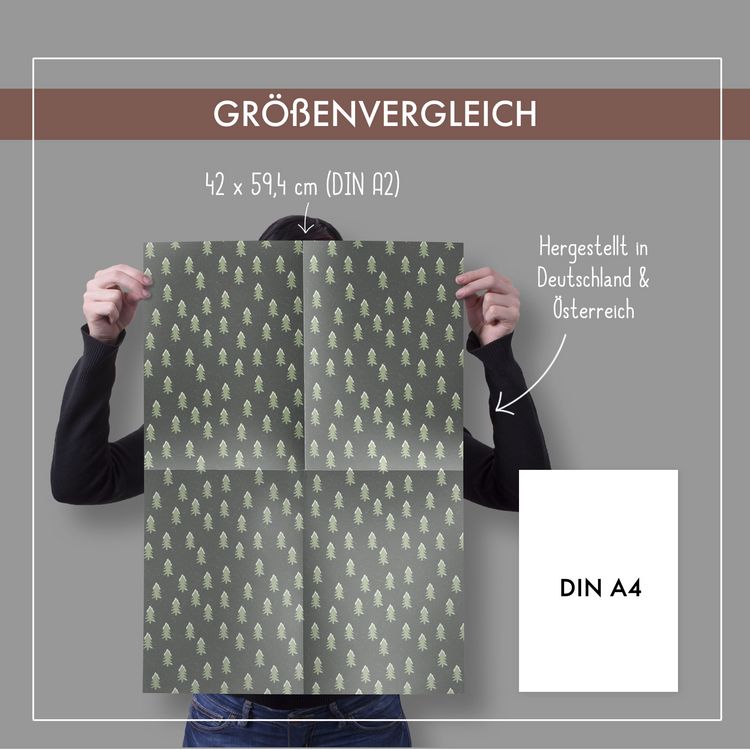Produktbild: Geschenkpapier Set Weihnachten: Tannenbaum mit Schnee (gr&uuml;n, schwarz) f&uuml;r Kinder und Erwachsene