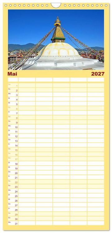 Produktbild: Familienplaner 2027 - Im Kathmandutal mit 5 Spalten (Wandkalender, 21 x 45 cm) CALVENDO