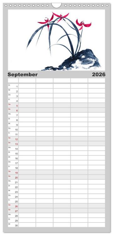 Produktbild: Familienplaner 2026 - Asiatische Tuschmalerei mit 5 Spalten (Wandkalender, 21 x 45 cm) CALVENDO