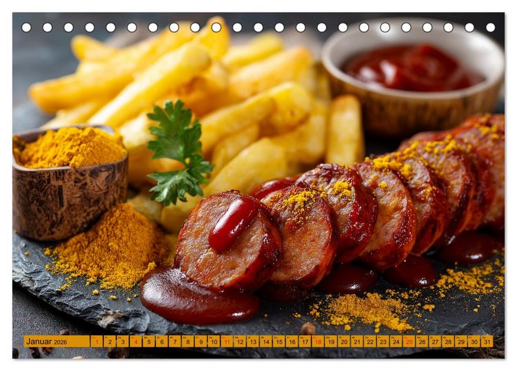 Produktbild: Currywurst Kalender - Das Berliner Kultgericht f&uuml;r Fleischliebhaber (Tischkalender 2026 DIN A5 quer), CALVENDO Monatskalender