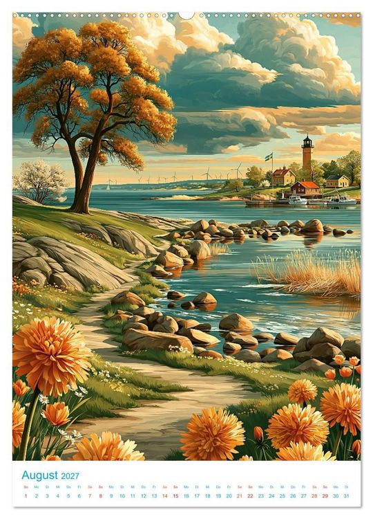Produktbild: Schweden - Old School Poster Style (hochwertiger Premium Wandkalender 2027 DIN A2 hoch), Kunstdruck in Hochglanz