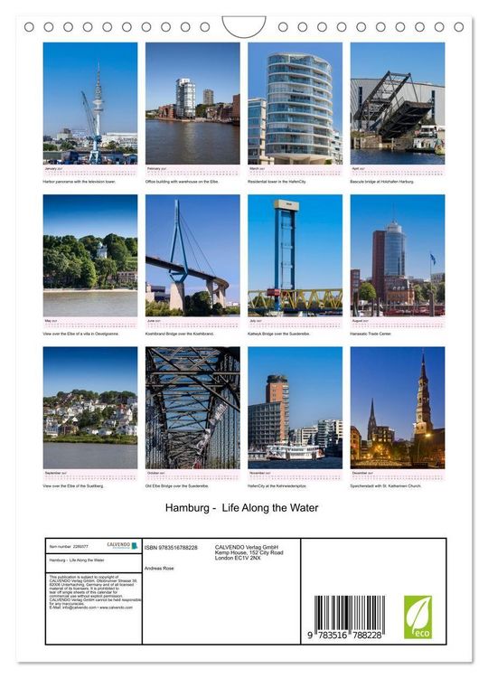 Produktbild: Hamburg - Life Along the Water (Wall Calendar 2027 DIN A4 portrait), CALVENDO 12 Month Wall Calendar