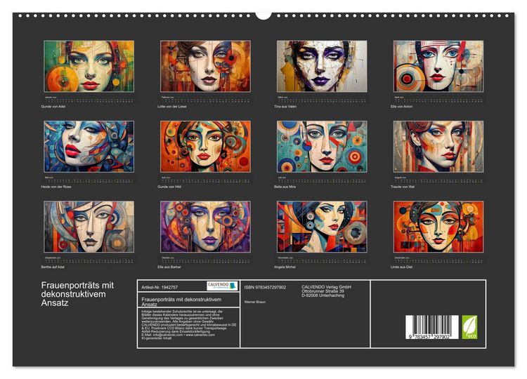 Produktbild: Frauenportr&auml;ts mit dekonstruktivem Ansatz (hochwertiger Premium Wandkalender 2026 DIN A2 quer), Kunstdruck in Hochglanz