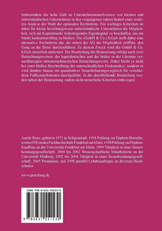 Produktbild: Die Besteuerung der GmbH & Co. KGaA und ihre Eignung als Rechtsform f&uuml;r kleine und mittelst&auml;ndische Unternehmen