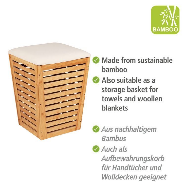 Wschetruhe Mod. Bambusa mit Sitzpolster, konische Form, ideal zur  Wscheaufbewahrung kaufen