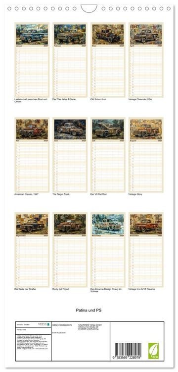 Produktbild: Familienplaner 2027 - Patina und PS mit 5 Spalten (Wandkalender, 21 x 45 cm) CALVENDO