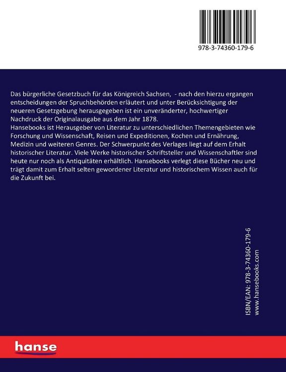 Produktbild: Das b&uuml;rgerliche Gesetzbuch f&uuml;r das K&ouml;nigreich Sachsen,