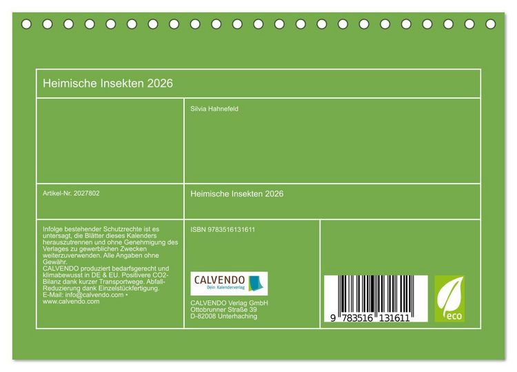 Produktbild: Heimische Insekten 2026 (Tischkalender 2026 DIN A5 quer), CALVENDO Monatskalender