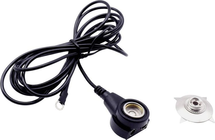 Produktbild: Quadrios ESD-Erdungskabel 1.80m Klemme, Druckknopf 10 mm, Ringkabelschuhanschluss