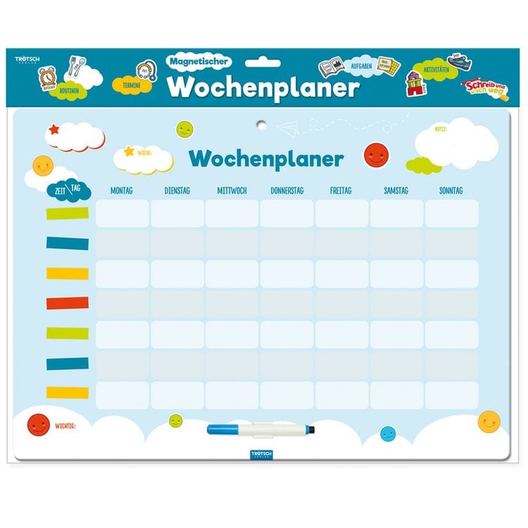 Produktbild: Tr&ouml;tsch Magnetischer Wochenplaner Magnettafel mit Stift und Magneten
