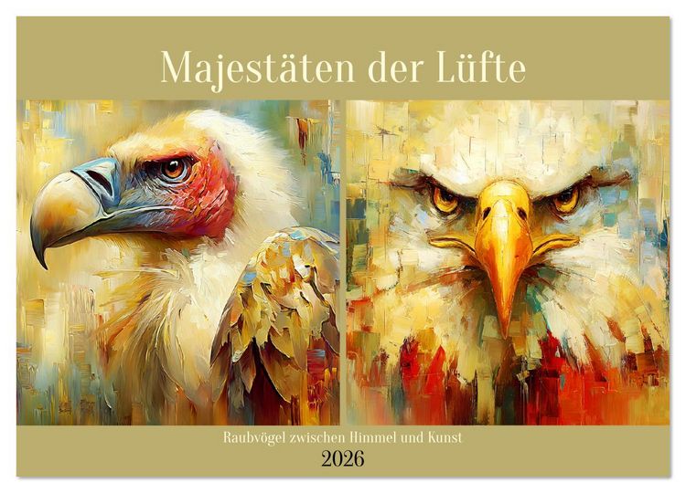 Produktbild: Majest&auml;ten der L&uuml;fte. Raubv&ouml;gel zwischen Himmel und Kunst (Wandkalender 2026 DIN A2 quer), CALVENDO Monatskalender