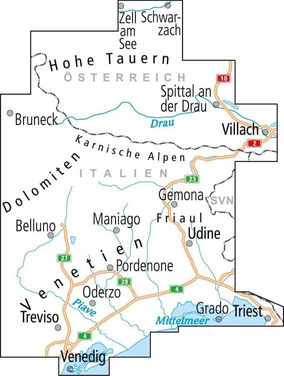 Produktbild: BVA ADFC Radtourenkarte Venedig, Friaul - K&auml;rnten West, Salzburger Land S&uuml;d, 1:150.000