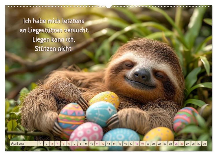Produktbild: Faultier - Albtraum Sport (hochwertiger Premium Wandkalender 2026 DIN A2 quer), Kunstdruck in Hochglanz