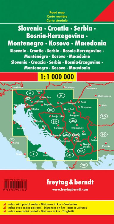 Produktbild: freytag & berndt Stra&szlig;enkarte Slowenien - Kroatien - Serbien - Bosnien Herzegowina - Montenegro - Mazedonien 1:1 Mio.