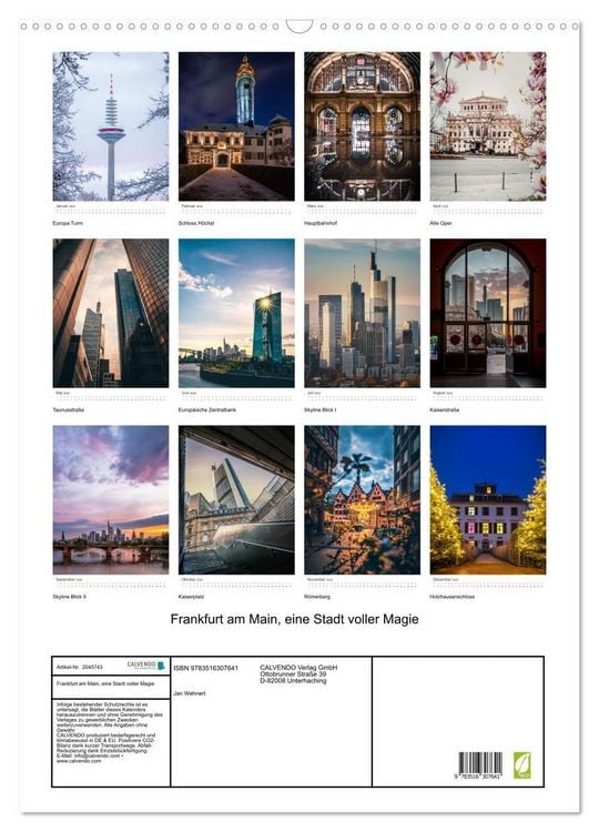 Produktbild: Frankfurt am Main, eine Stadt voller Magie (Wandkalender 2026 DIN A2 hoch), CALVENDO Monatskalender
