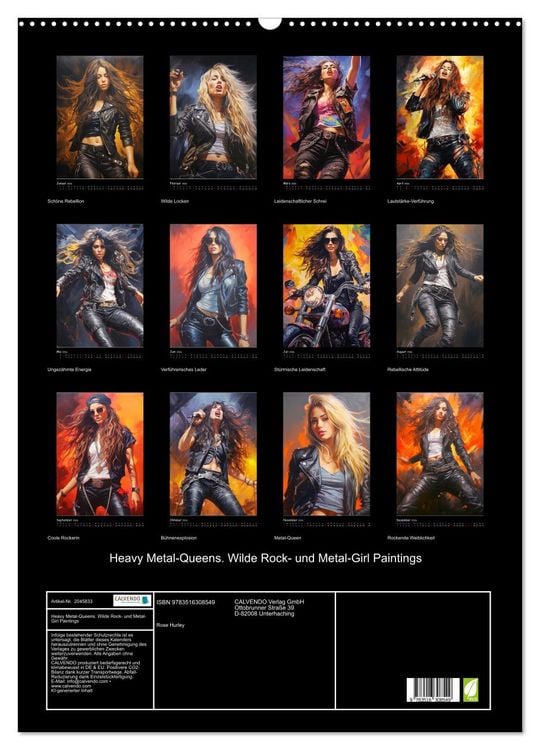 Produktbild: Heavy Metal-Queens. Wilde Rock- und Metal-Girl Paintings (Wandkalender 2026 DIN A2 hoch), CALVENDO Monatskalender