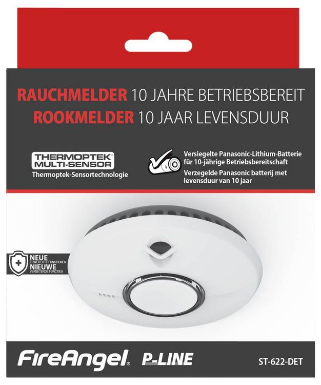 Produktbild: FireAngel Rauchwarnmelder inkl. 10 Jahres-Batterie batteriebetrieben (&Oslash; x H) 130mm x 34mm