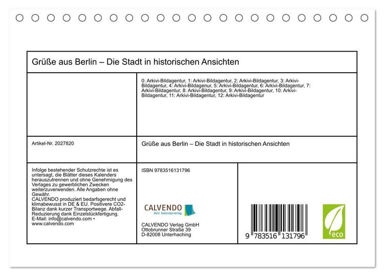 Produktbild: Gr&uuml;&szlig;e aus Berlin &ndash; Die Stadt in historischen Ansichten (Tischkalender 2026 DIN A5 quer), CALVENDO Monatskalender