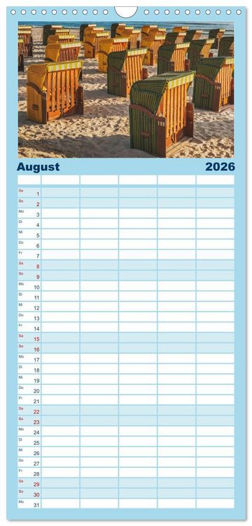 Produktbild: Familienplaner 2026 - Ostseebad Binz &ndash; Zeit f&uuml;r Erholung mit 5 Spalten (Wandkalender, 21 x 45 cm) CALVENDO