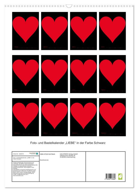 Produktbild: Foto- und Bastelkalender &bdquo;LIEBE&ldquo; in der Farbe Schwarz (Wandkalender 2026 DIN A2 hoch), CALVENDO Monatskalender