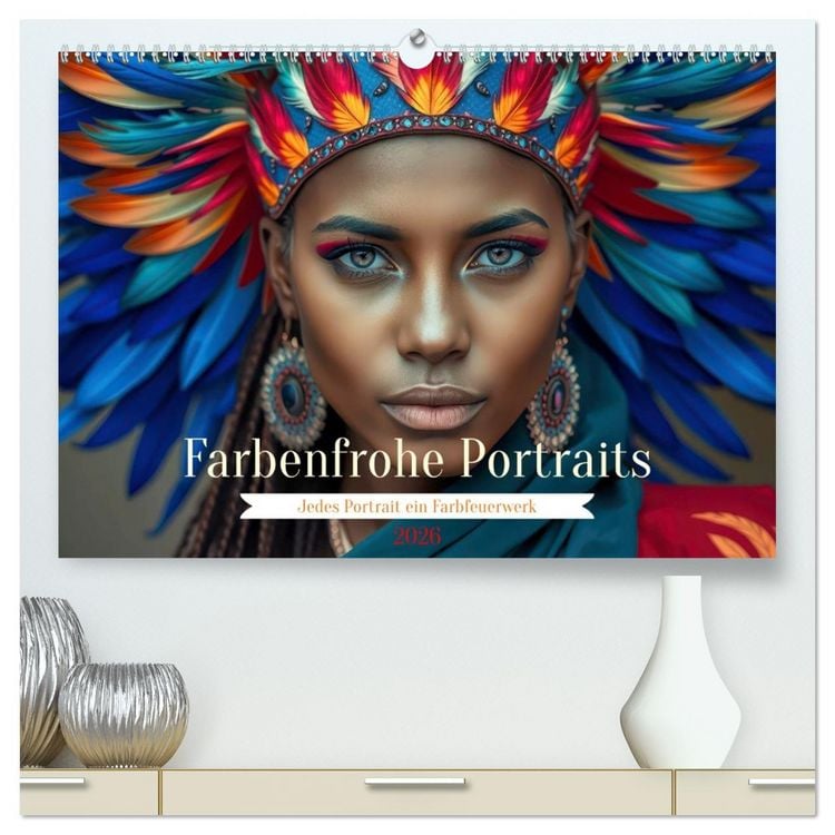 Produktbild: Farbenfrohe Portraits (hochwertiger Premium Wandkalender 2026 DIN A2 quer), Kunstdruck in Hochglanz