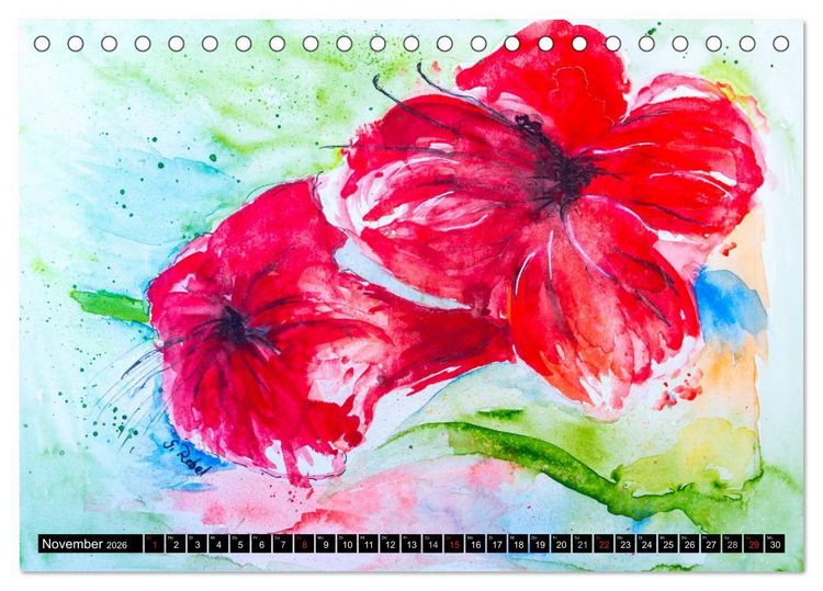 Produktbild: Blumenjahr - Bunte Bl&uuml;ten in Aquarell (Tischkalender 2026 DIN A5 quer), CALVENDO Monatskalender