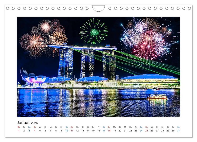 Produktbild: Singapur - Asiatische Metropole bei Nacht (Wandkalender 2026 DIN A4 quer), CALVENDO Monatskalender