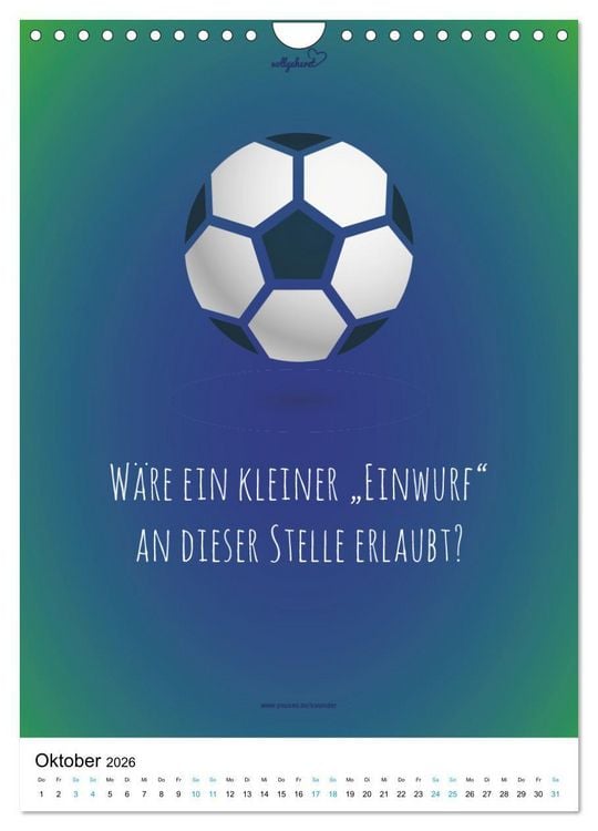 Produktbild: vollgeherzt: Der lustige Zitate-Wandkalender f&uuml;r Fu&szlig;ballfans und Sportbegeisterte! (Wandkalender 2026 DIN A4 hoch), CALVENDO Monatskalender
