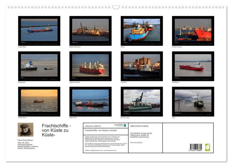 Produktbild: Frachtschiffe -von K&uuml;ste zu K&uuml;ste- (Wandkalender 2026 DIN A2 quer), CALVENDO Monatskalender