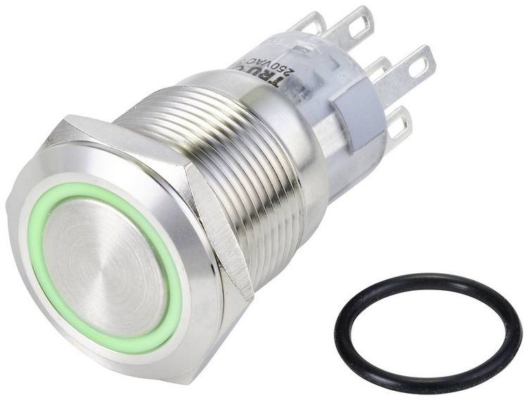 Produktbild: TRU COMPONENTS TC-10090964 LAS1-AGQ-22E/G/24V/S Vandalismusgesch&uuml;tzter Drucktaster 250 V/AC 3 A 2 x Ein/(Ein) tastend Gr&uuml;n IP65 1 St.