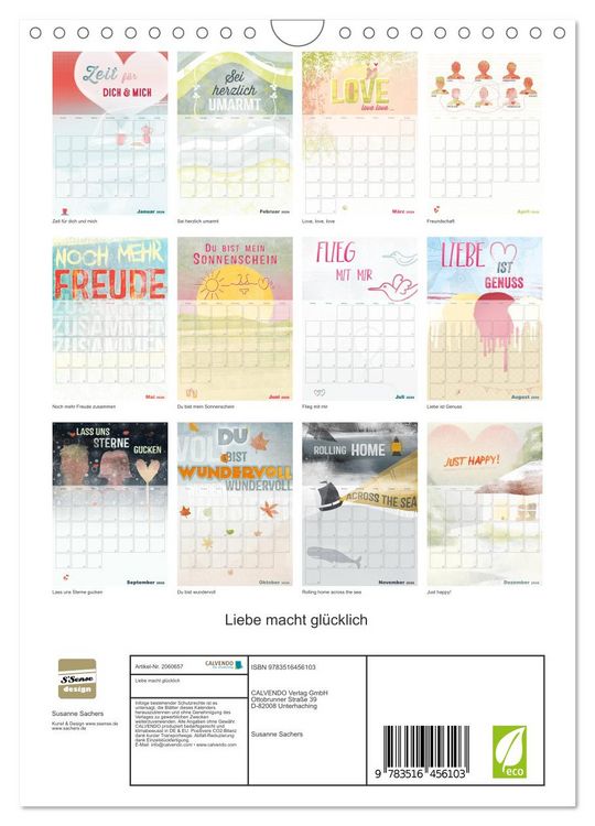 Produktbild: Liebe macht gl&uuml;cklich (Wandkalender 2026 DIN A4 hoch), CALVENDO Monatskalender