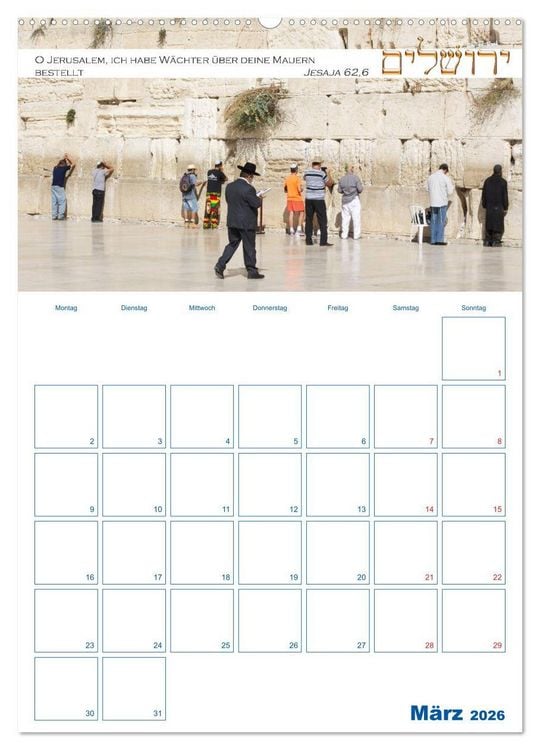 Produktbild: Jerusalem Kalender mit Bibelworten und Planer! (hochwertiger Premium Wandkalender 2026 DIN A2 hoch), Kunstdruck in Hochglanz