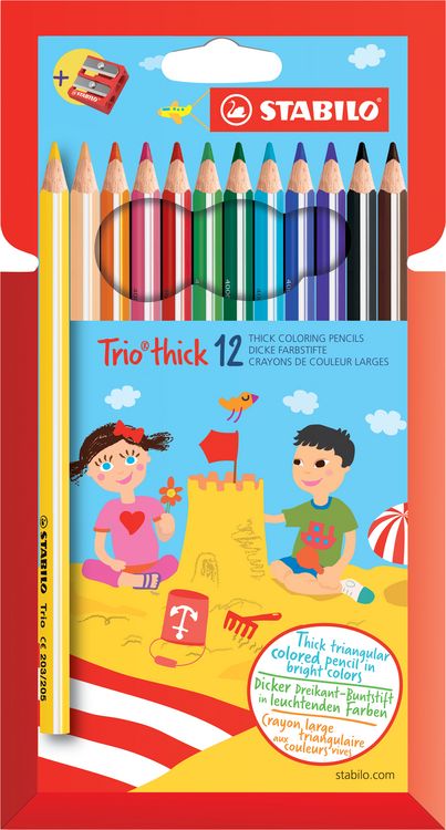 Produktbild: STABILO  Dreikant-Buntstift - Trio dick - 12er Pack - mit 12 verschiedenen Farben und Spitzer