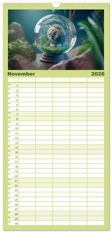 Produktbild: Familienplaner 2026 - Miniaturwelt in der Glaskugel mit 5 Spalten (Wandkalender, 21 x 45 cm) CALVENDO