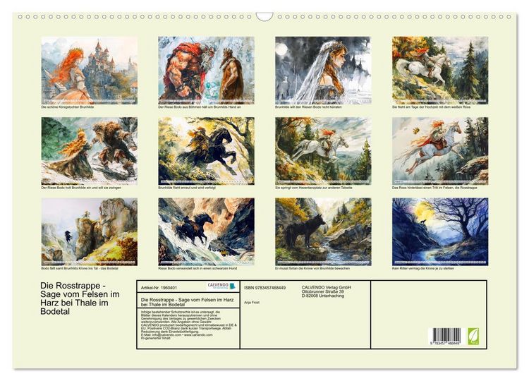 Produktbild: Die Rosstrappe - Sage vom Felsen im Harz bei Thale im Bodetal (Wandkalender 2026 DIN A2 quer), CALVENDO Monatskalender