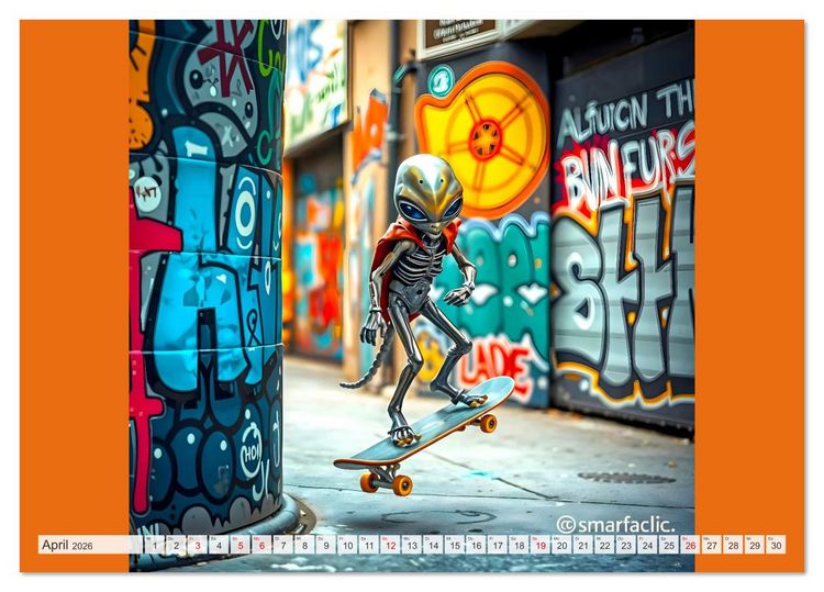Produktbild: NEONZ - Graffiti trifft Galaxie (Tischkalender 2026 DIN A5 quer), CALVENDO Monatskalender