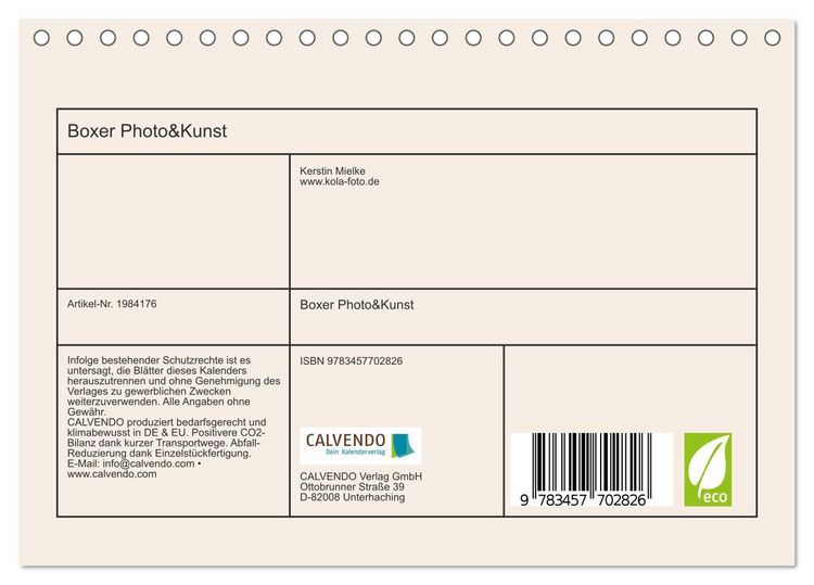 Produktbild: Boxer Photo&Kunst (Tischkalender 2026 DIN A5 quer), CALVENDO Monatskalender
