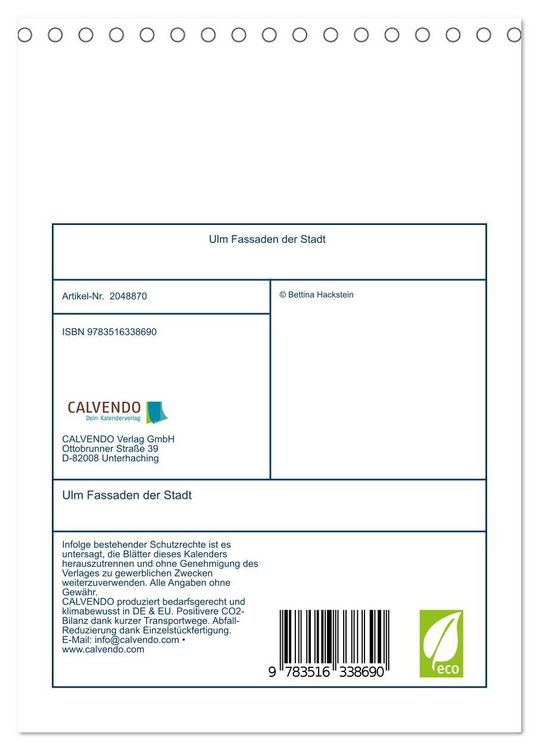 Produktbild: Ulm Fassaden der Stadt (Tischkalender 2026 DIN A5 hoch), CALVENDO Monatskalender