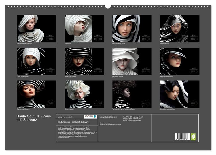 Produktbild: Haute Couture - Wei&szlig; trifft Schwarz (Wandkalender 2026 DIN A2 quer), CALVENDO Monatskalender