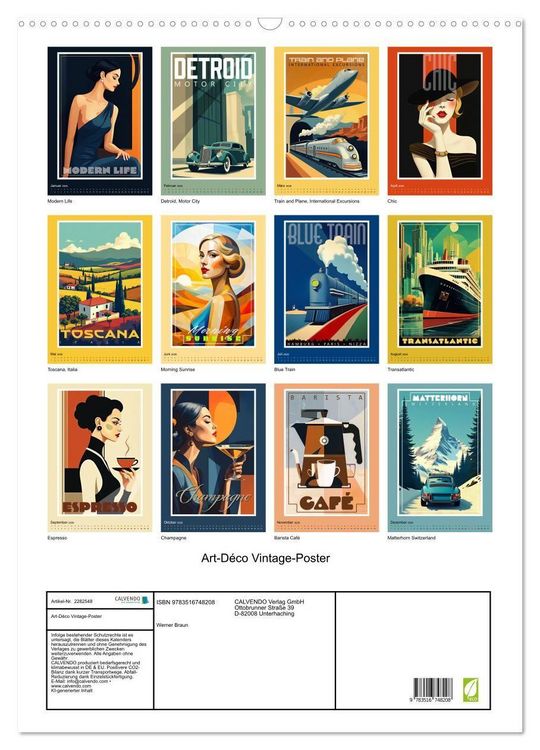 Produktbild: Art-D&eacute;co Vintage-Poster (Wandkalender 2026 DIN A2 hoch), CALVENDO Monatskalender