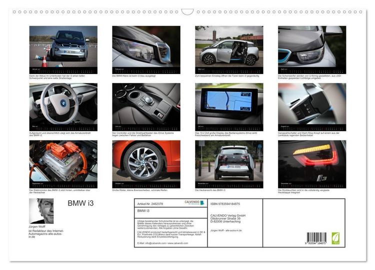 Produktbild: BMW i3 (Wandkalender 2027 DIN A2 quer), CALVENDO Monatskalender