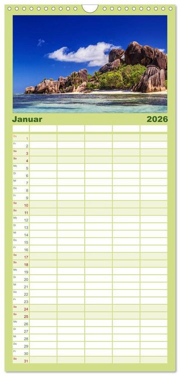 Produktbild: Familienplaner 2026 - Seychellen Traumstr&auml;nde im Paradies mit 5 Spalten (Wandkalender, 21 x 45 cm) CALVENDO