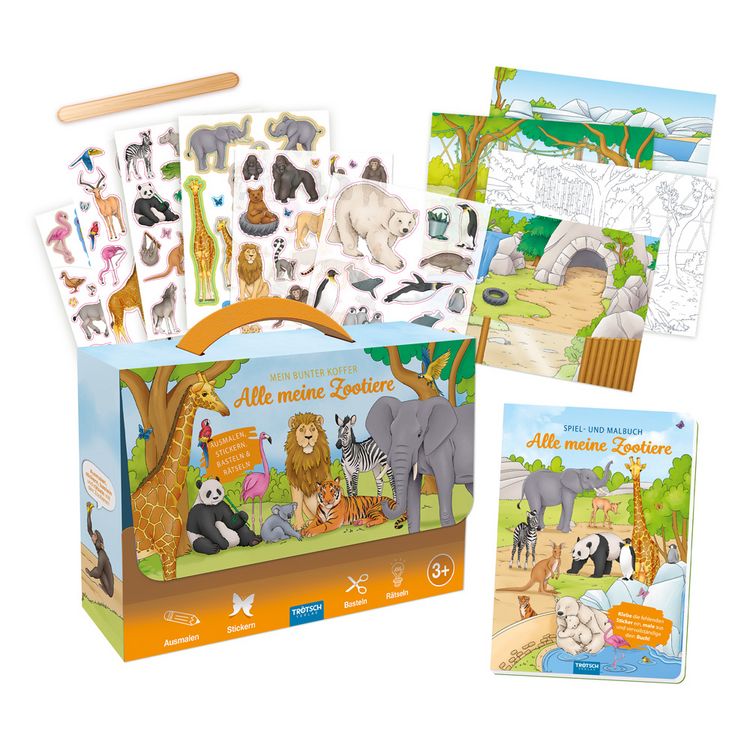 Produktbild: TR&Ouml;TSCH - Besch&auml;ftigungskoffer Mein bunter Koffer Alle meine Zootiere | Koffer mit einem Spiel- und Malbuch, Stickerseiten und Minipostern | Ab 3 Jahr